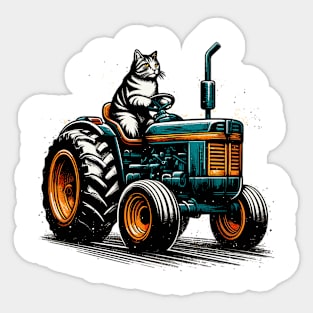 Funny Cat Driving A Tractor Sticker